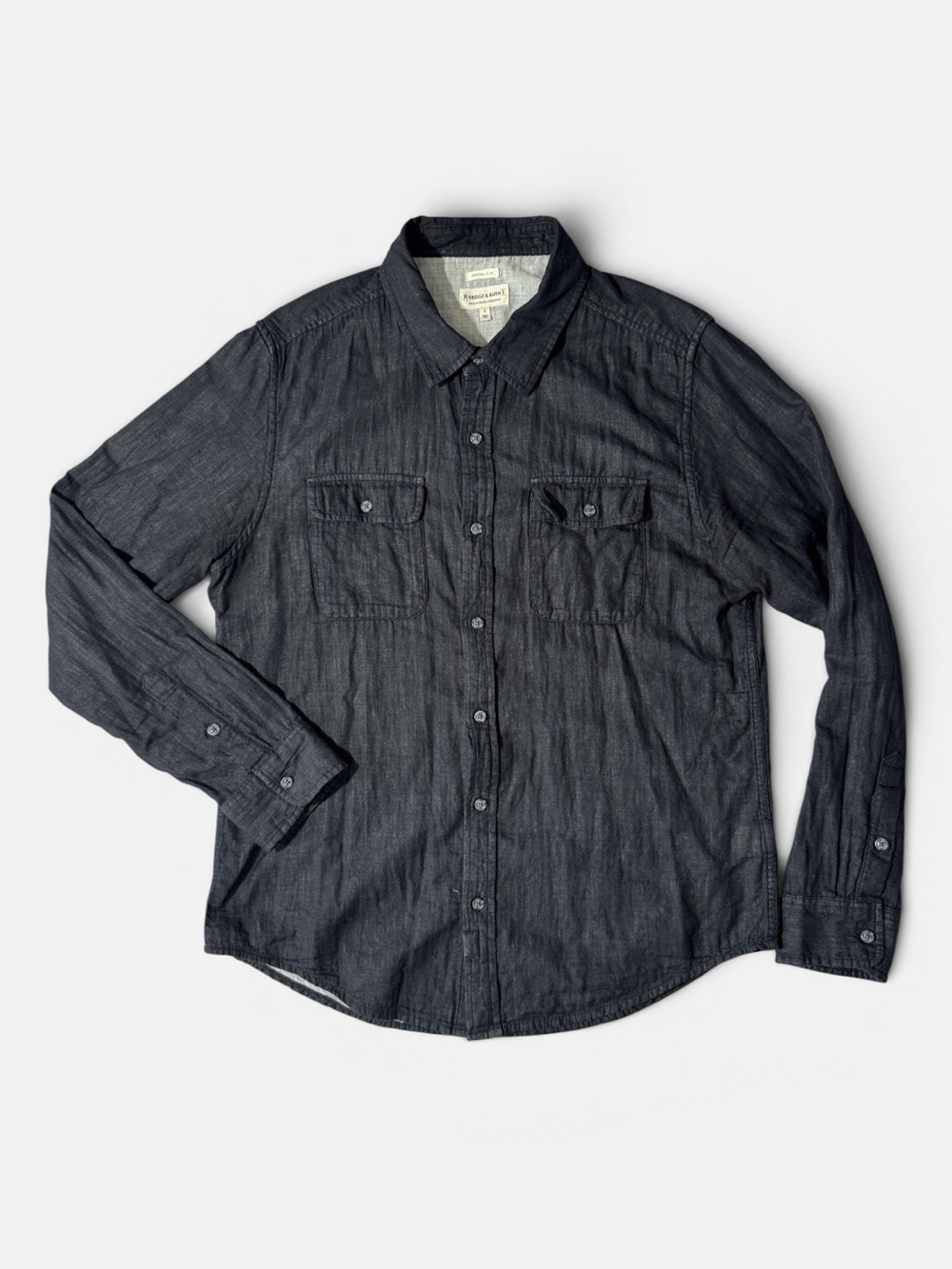 Bridge & Burn mens L Large black button up soft 100% cotton casual shirt EUC